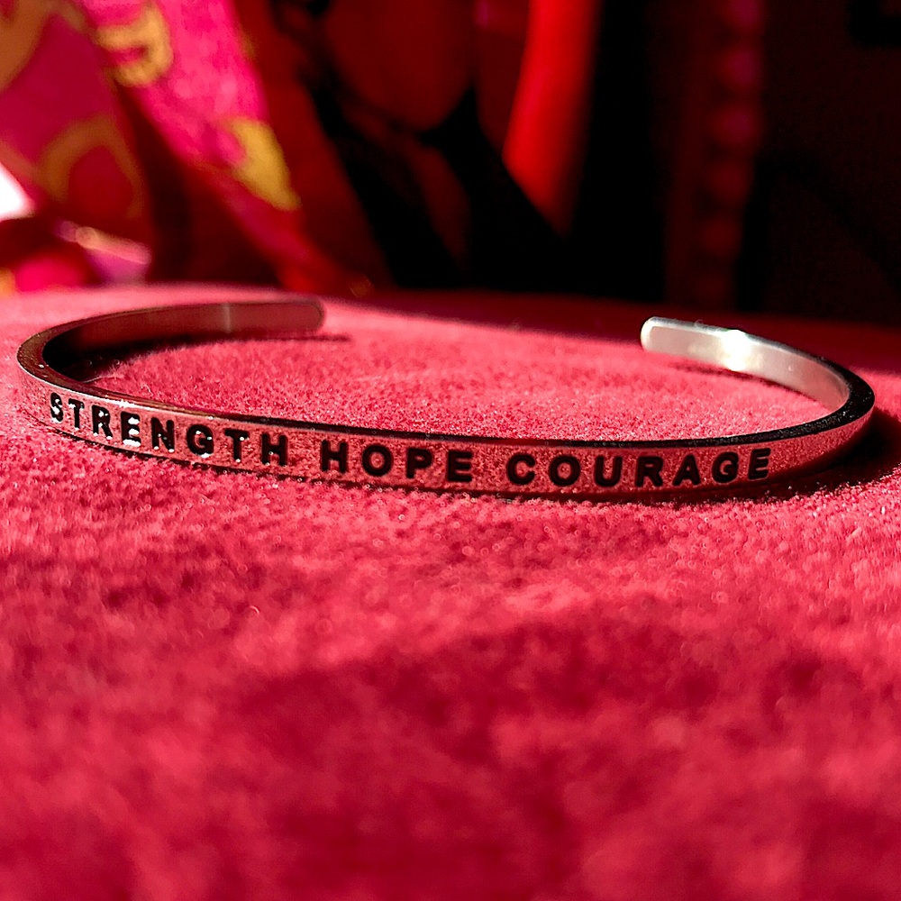 Inspirational Strength Hope Courage Thin Silver Cuff Bracelet
